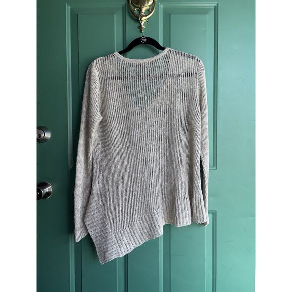 Eileen Fisher medium Linen blend Net Mesh Sweater V-Neck Asymmetrical Sweater - Picture 6 of 7